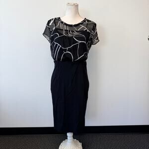 Style & Co Women’s Sleeveless Sheer Top Black & White Knee Length Dress Size 6